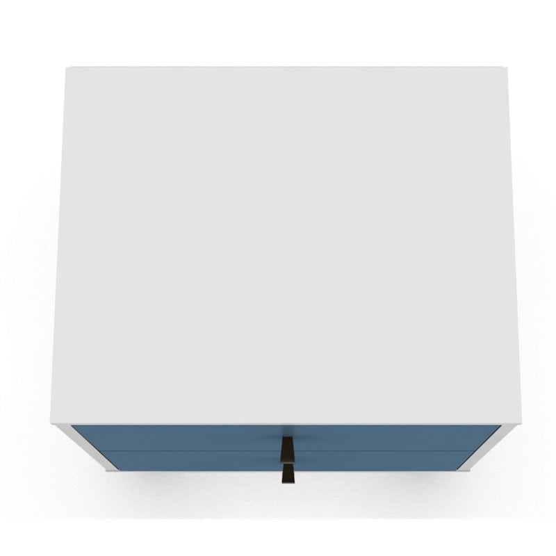 Pemberly Row 2-Drawer Solid Wood End Table in White / Aqua Blue