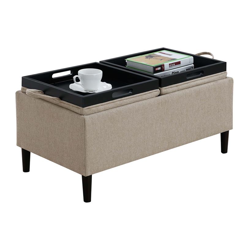 Pemberly Row Modern Storage Ottoman With Trays in Beige Fabric