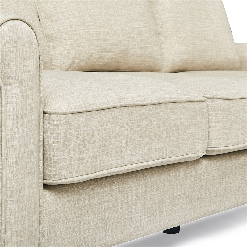 Pemberly Row Contemporary Soft Fabric Upholstered Roll Arm Sectional in Cream