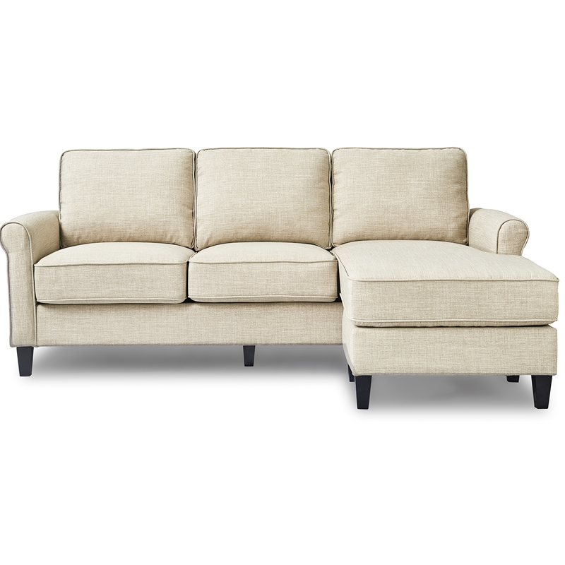 Pemberly Row Contemporary Soft Fabric Upholstered Roll Arm Sectional in Cream