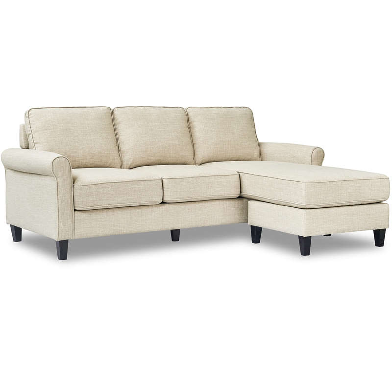 Pemberly Row Contemporary Soft Fabric Upholstered Roll Arm Sectional in Cream