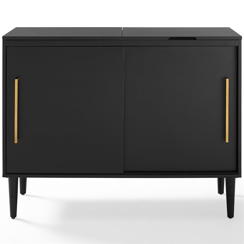 Pemberly Row Contemporary Wood Media Console Table in Matte Black