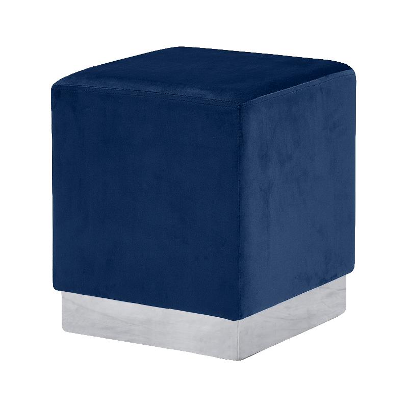Pemberly Row Contemporary Velvet Ottoman / Stool in Navy Finish