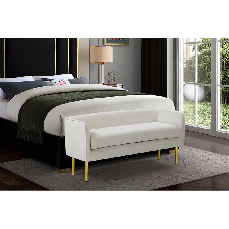 Pemberly Row Contemporary Upholstered Cream Finish Velvet Bench
