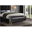 Pemberly Row Contemporary Grey Velvet Bench with Gold Metal Legs