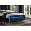 Pemberly Row Contemporary Navy Velvet Bench with Gold Metal Legs
