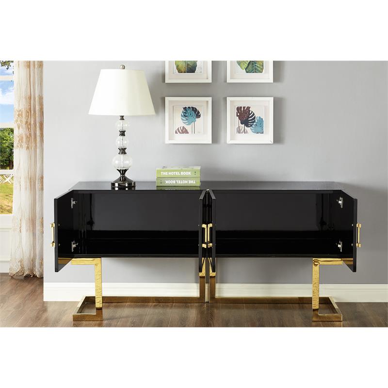 Pemberly Row Solid Wood Sideboard / Buffet in Black Lacquer / Gold Finish