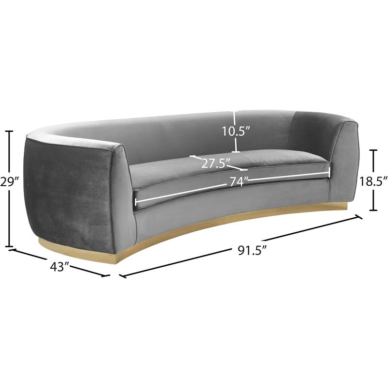 Pemberly Row Contemporary Upholstered Velvet Sofa in Gray Finish