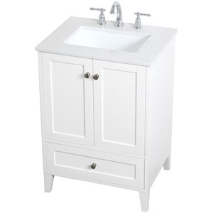 Pemberly Row Modern 24&quot Single Quartz Top Bathroom Vanity in White