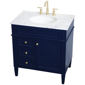 Pemberly Row Modern 32&quot Single Marble Top Bathroom Vanity in Blue