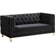 Pemberly Row Contemporary Deep Button Tufted Black Velvet Loveseat