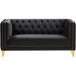 Pemberly Row Contemporary Deep Button Tufted Black Velvet Loveseat