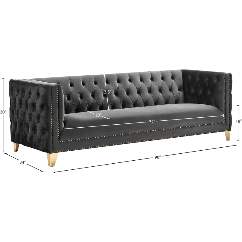 Pemberly Row Contemporary Deep Button Tufted Gray Velvet Sofa