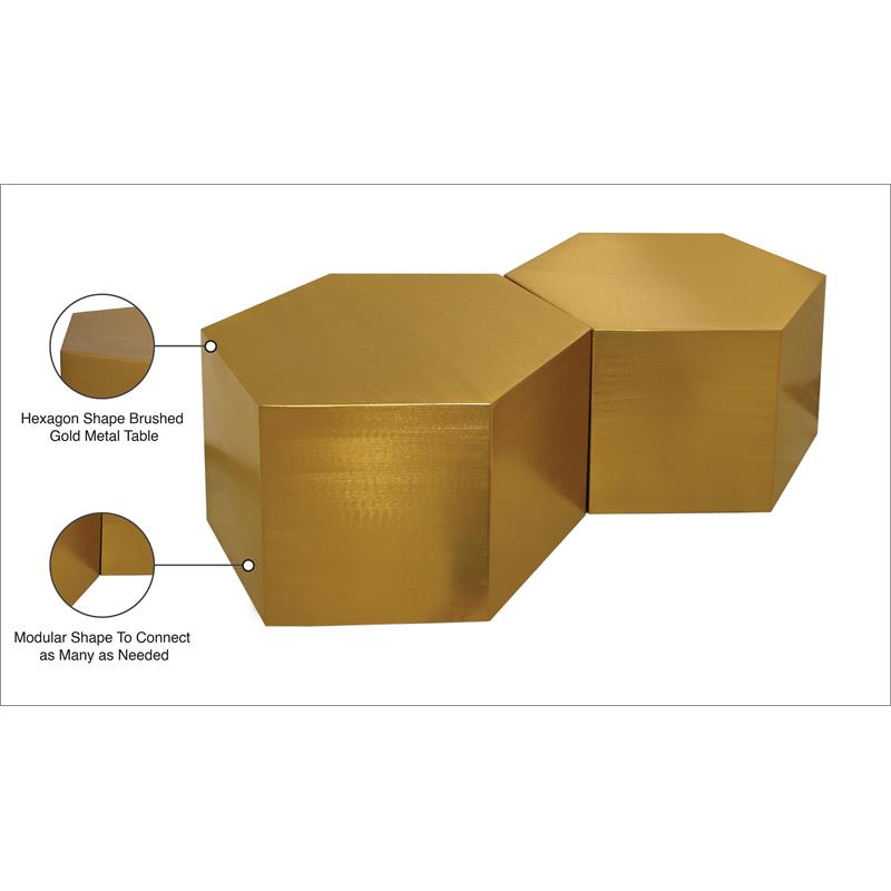 Pemberly Row Modern Brushed Gold 2 Piece Modular Coffee Table