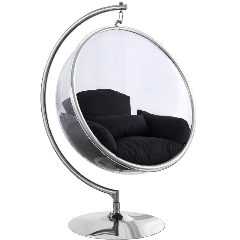 Pemberly Row Fabric Acrylic Swing Bubble Accent Chair in Black