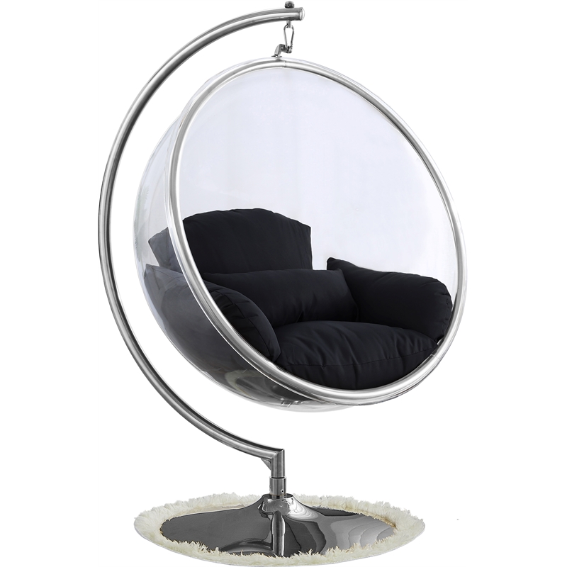 Pemberly Row Fabric Acrylic Swing Bubble Accent Chair in Black