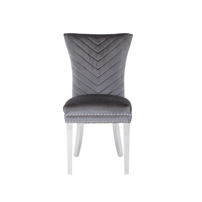 Pemberly Row 2Pc Stainless Steel Legs Chair Finish with Velvet Fabric in Gray