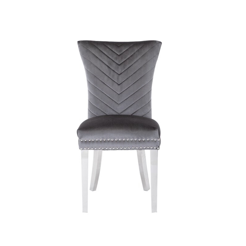 Pemberly Row 2Pc Stainless Steel Legs Chair Finish with Velvet Fabric in Gray