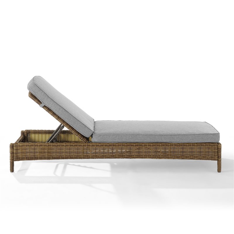 Pemberly Row Modern Wicker / Rattan Outdoor Chaise Lounge in Brown