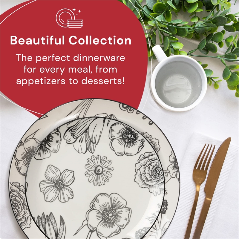 Pemberly Row Modern Porcelain Dinnerset 16 Piece Porcelain Bouquet