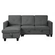 Pemberly Row Velvet Reversible Sleeper Sectional with Storage in Dark Gray