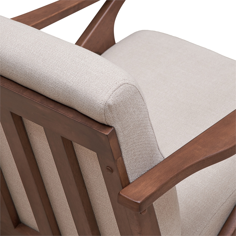 Pemberly Row Solid Wood and Fabric Upholstered Accent Armchair in Walnut / Beige