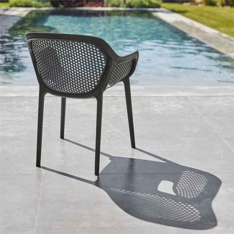 Pemberly Row Resin Patio Dining Chair in Anthracite Black - (Set of 2)