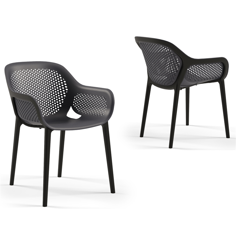 Pemberly Row Resin Patio Dining Chair in Anthracite Black - (Set of 2)