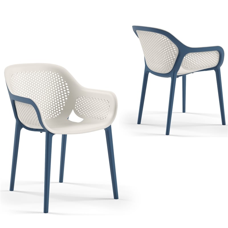 Pemberly Row Resin Patio Dining Chair in Blue and Cool Gray - (Set of 2)