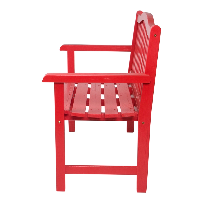 Pemberly Row Traditional Cedar Wood Patio Porch Garden Bench in Red
