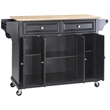 Pemberly Row Natural Wood Top Kitchen Cart in Black / Natural