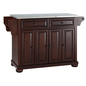 Pemberly Row Contemporary Wood Kitchen Island in Mahogany Finish