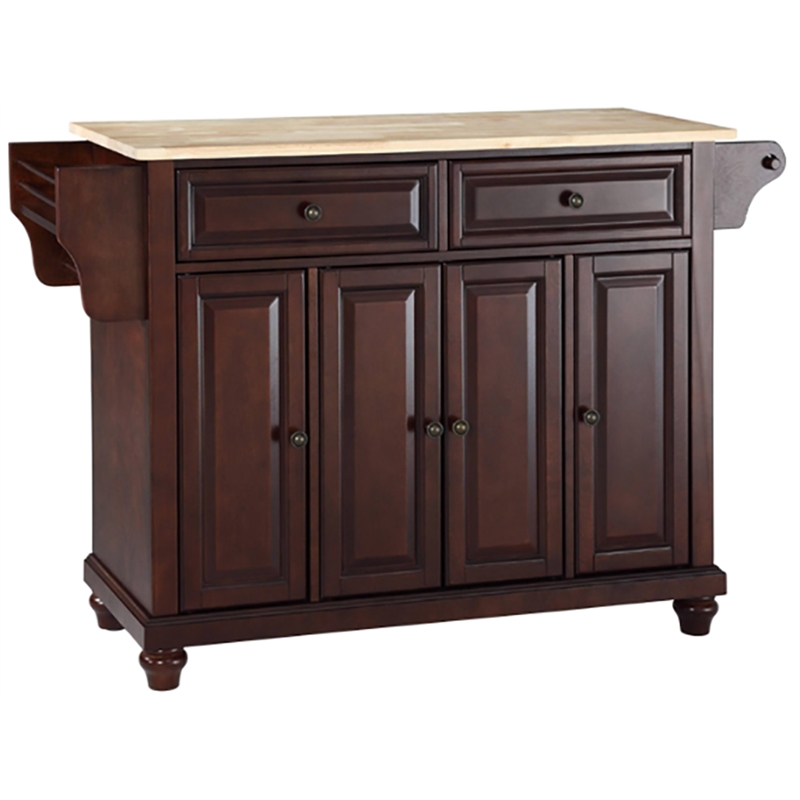 Pemberly Row Modern Natural Wood Top Kitchen Island in Mahogany
