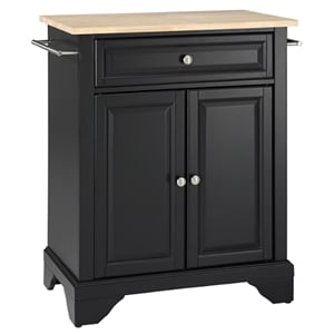 Pemberly Row Natural Wood Top Portable Kitchen Island in Black