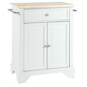 Pemberly Row Natural Wood Top Portable Kitchen Island in White