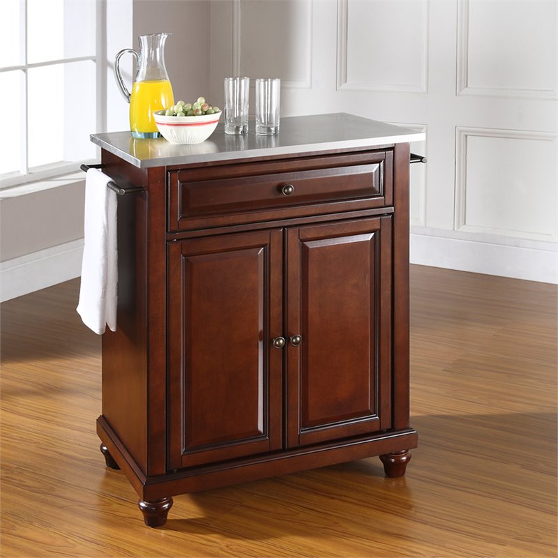 Pemberly Row Modern Wood Top Portable Kitchen Island in Mahogany