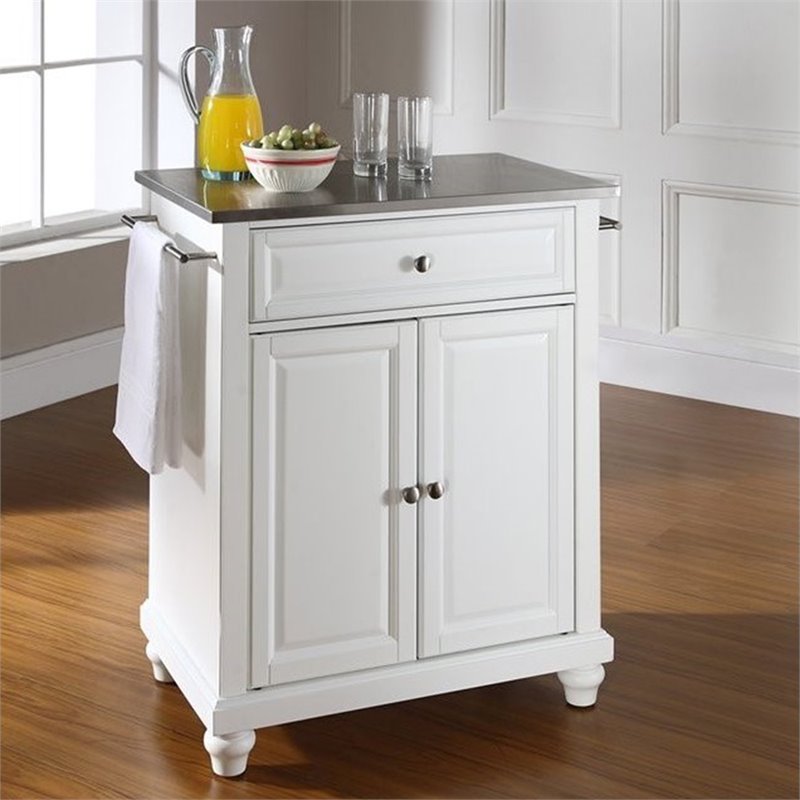 Pemberly Row Modern Wood Top Portable Kitchen Island in White
