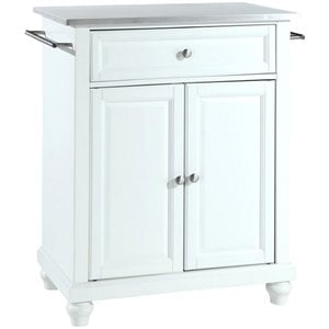 Pemberly Row Modern Wood Top Portable Kitchen Island in White