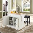 Pemberly Row Wood Kitchen Island with Square Stools in White