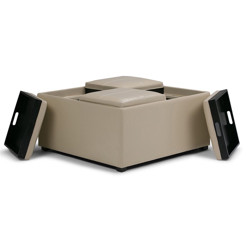 Pemberley Row Faux Leather Cream Ottoman Square Storage 35