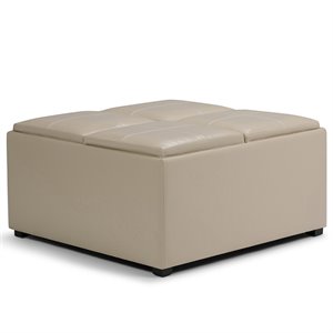 Pemberley Row Faux Leather Cream Ottoman Square Storage 35&quot Assembled