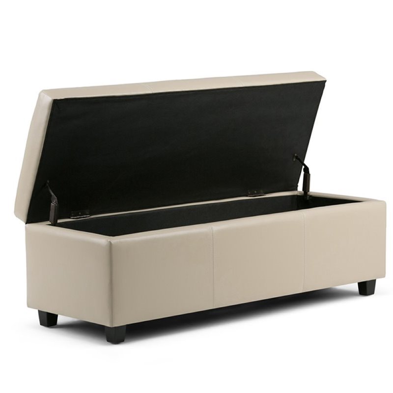 Pemberly Row Modern Faux Leather Storage Bench in Satin Cream