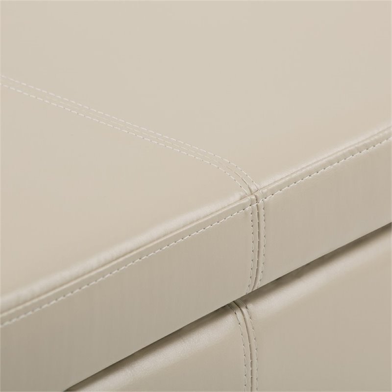 Pemberly Row Modern Faux Leather Storage Bench in Satin Cream