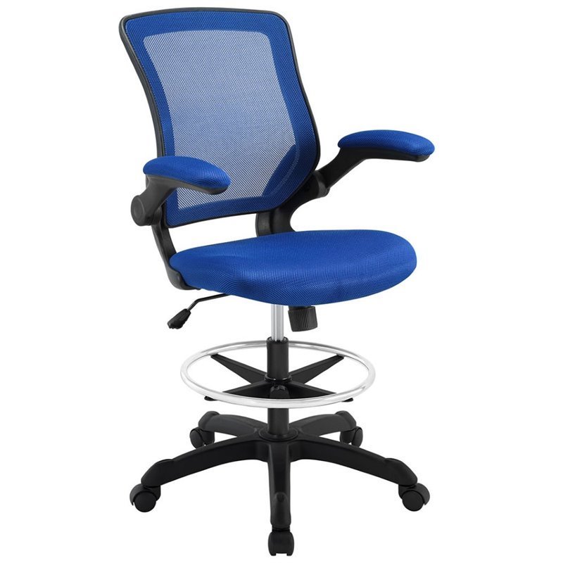 Pemberly Row Modern Mesh Fabric & Metal Drafting Chair in Blue