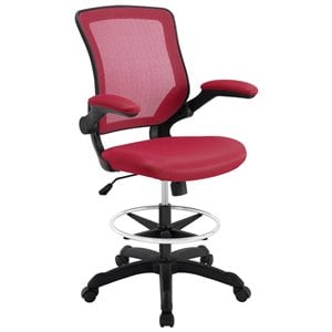 Pemberly Row Modern Mesh Fabric & Metal Drafting Chair in Red