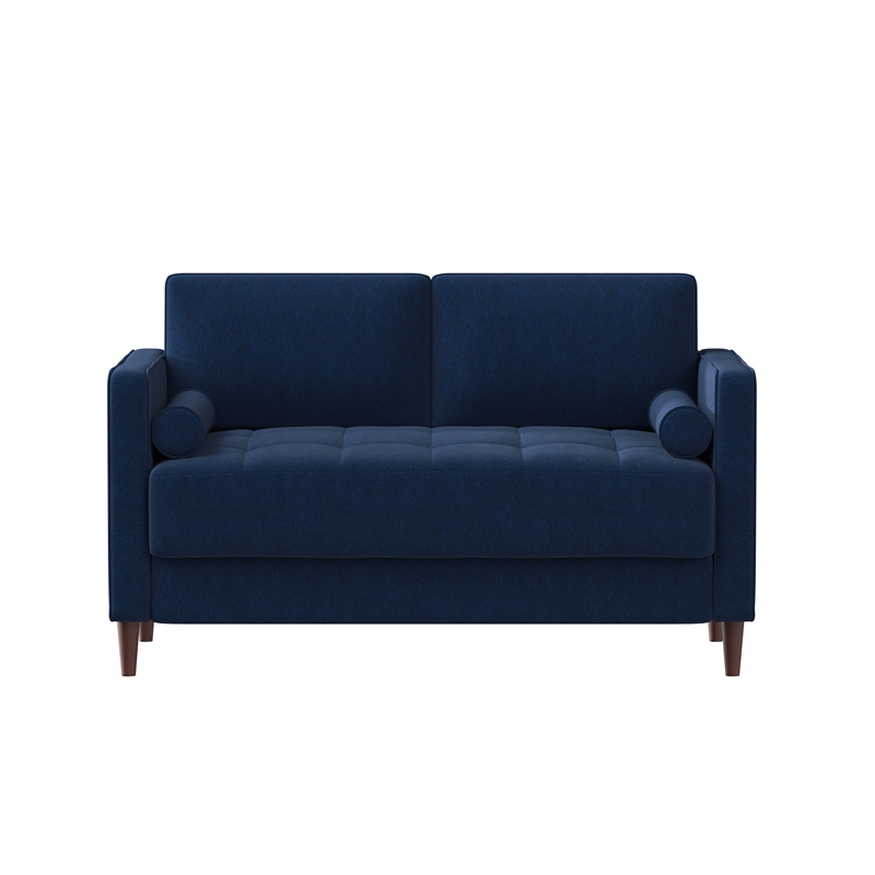 Pemberly Row Contemporary Loveseat in Navy Blue Fabric Upholstery