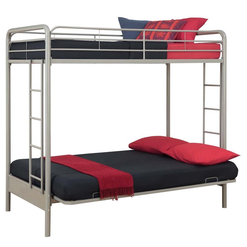 Pemberly Row Modern Twin over Futon Metal Bunk Bed in Silver