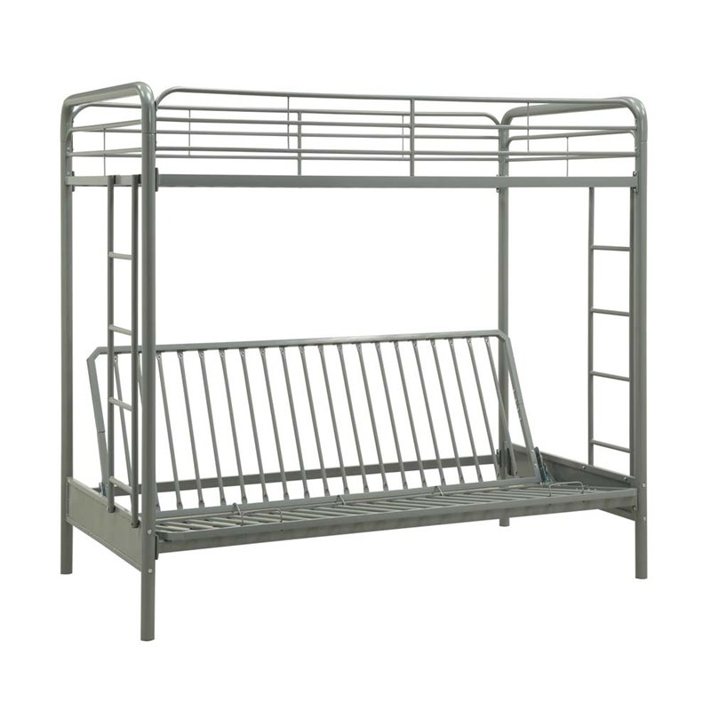 Pemberly Row Modern Twin over Futon Metal Bunk Bed in Silver