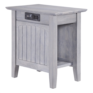 Pemberly Row Solid Wood Side Table with Device Charger in Driftwood