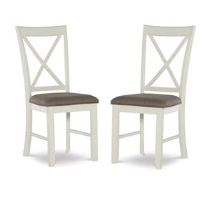 Pemberly Row Wood Set of Two X-Back Dining Side Chairs in Vanilla White